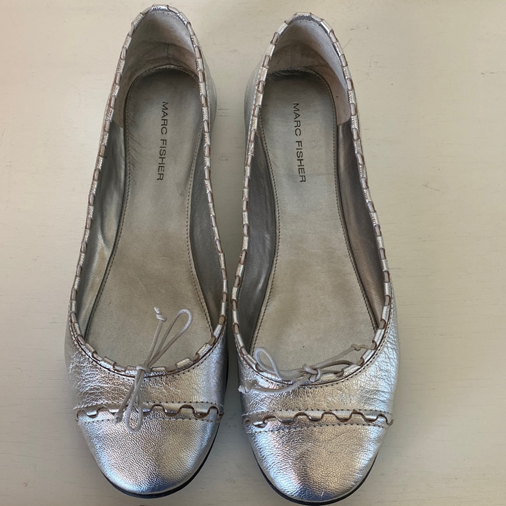 Marc Fisher Silver Leather Ballet Flats